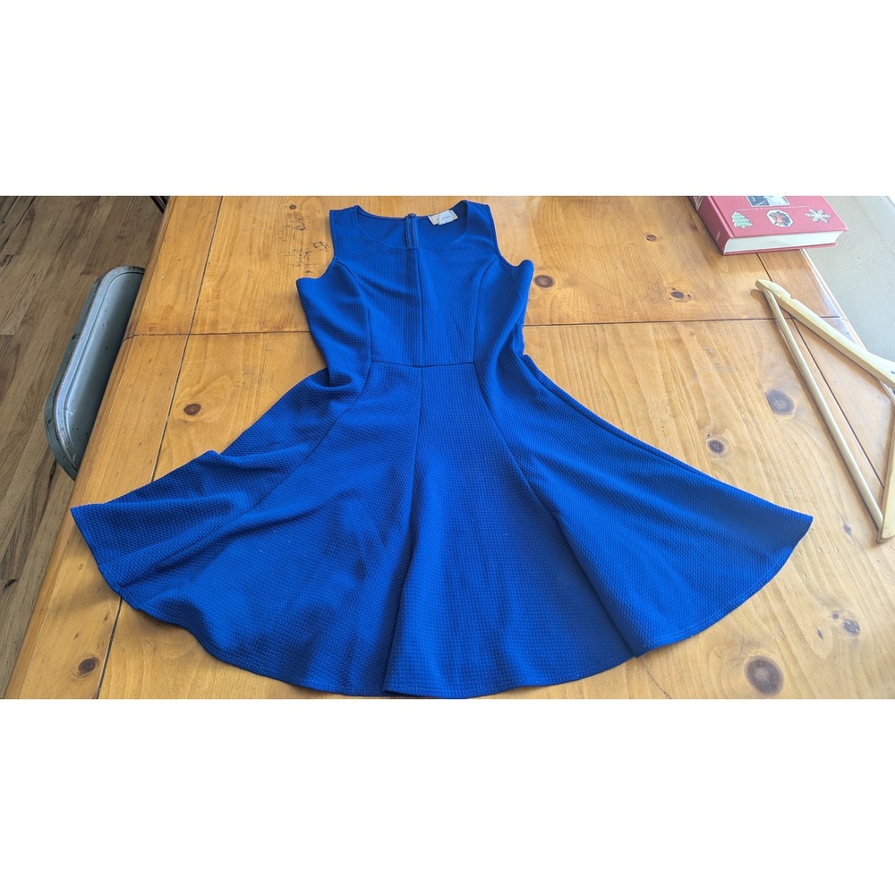 Love Ady Royal Blue Textured Skater Dress Sleeveless Fit and Flare Medium‎